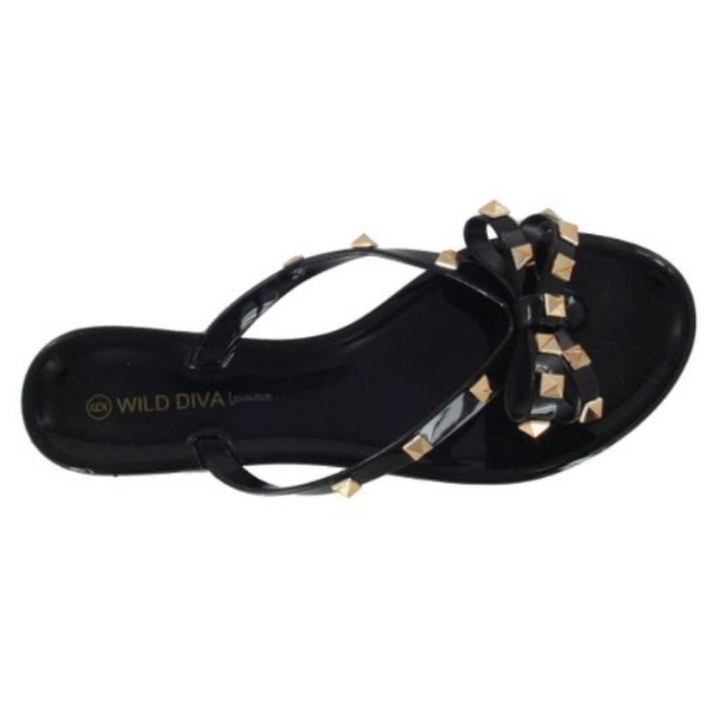 Wild Diva JoJo Black Rubber Jelly Bow Flip-Flops - Picture 14 of 14